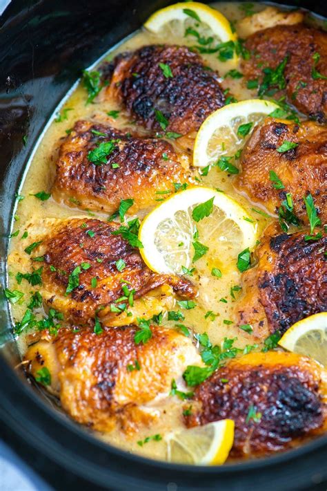 Just throw chicken, spices, and pineapple juice (the secret just throw chicken, spices, and pineapple juice (the secret ingredient!) in the slow cooker, and let it cook for hours. Ultimate Slow Cooker Lemon Chicken Thighs | Recipe (With ...