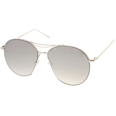 Oversize Thin Metal Mirrored Flat Lens Aviator Sunglasses Zerouv
