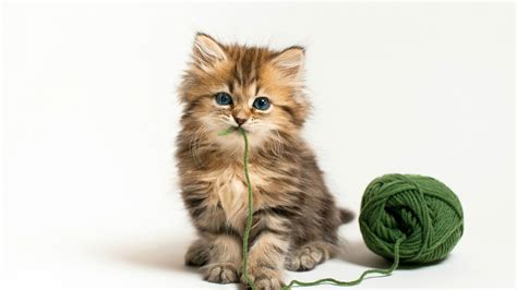 Stunning Cute Fluffy Kitten Playing Wool Ball Hd Quality Desktop