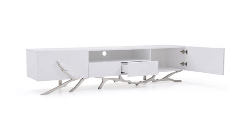 White and gold modern tv stand. Modrest Legend 79"-Wide Modern White TV Stand