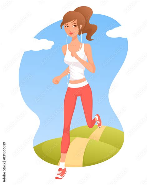 Illustration Of A Cute Cartoon Girl Jogging Stock Vector Adobe Stock
