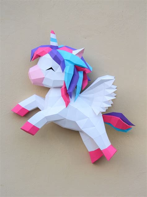 Low Poly Unicorn Paper Craft 3d Papercraft Unicorn Diy Etsy