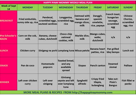 Happypinaymommy Com S Weekly Meal Plan For Sept 14 21 2015 Happy