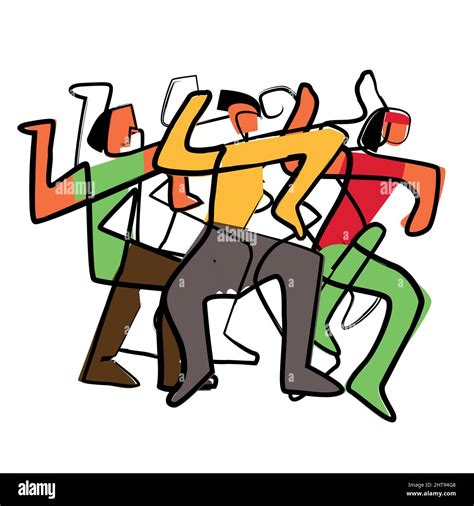Disco Dancers Dance Party Line Art Abstract Expressive Illustration Of Dancers Continuous