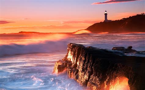 Coast Lighthouse Sunset Wallpaper 1920x1200 29696