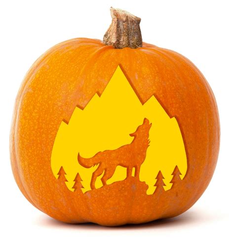 Printable Pumpkin Stencil For Carving Howling Wolf Etsy Uk