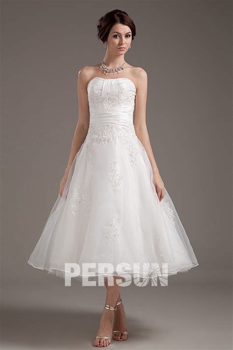Brautkleider online shop, schneller versand. Wadenlanges Organza Perlen Applikation Brautkleid aus ...