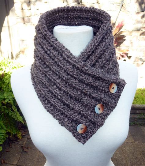 Chunky Knit Cowl Chunky Knit Scarf Chunky Button Cowl Etsy