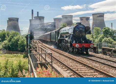 Steam Train Passing A Power Station Editorial Stock Image Image Of