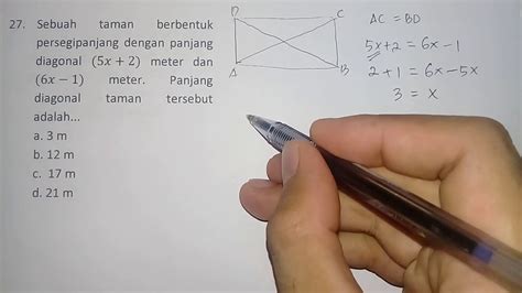 Pembahasan Soal Mencari Panjang Diagonal Persegi Panjang Dengan