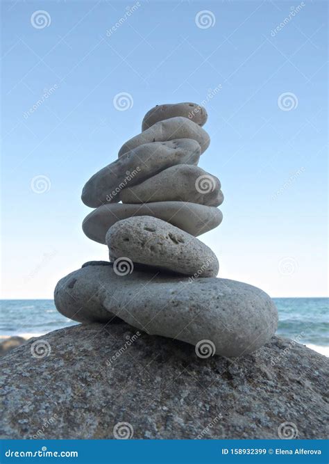 Zen Stone Cairn Near The Sea Harmony And Balance Concept Simple Poise