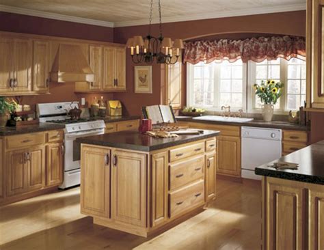 Pave the floor with light brown baltic granite and paint the cabinets in cherry color. Brown Paint Kitchen Cabinets Color Ideas - DECOREDO