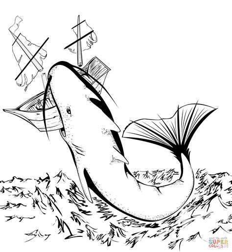 Megalodon Shark Attacks Ship coloring page | Free Printable Coloring Pages