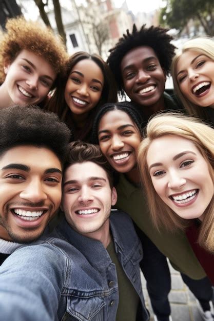 Premium Ai Image Shot Of A Group Of People Taking Selfies Together Outdoors Created With