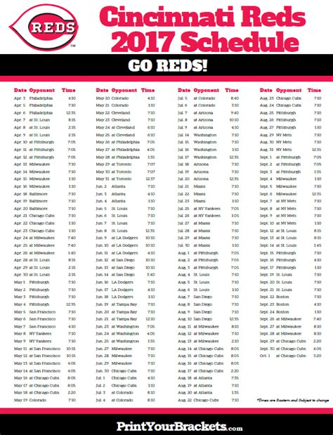 2017 Cincinnati Reds Schedule Printable Mlb Schedules Dodgers