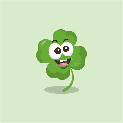 Happy Four Leaf Clover Cartoon With A Big Smile Stock Illustration