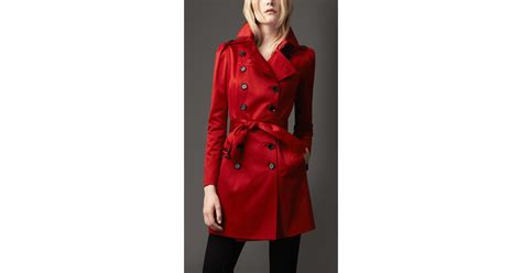 Burberry Midlength Stretchcotton Puff Sleeve Trench Coat In Red Lyst