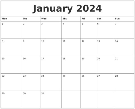 January 2024 Calendar Layout