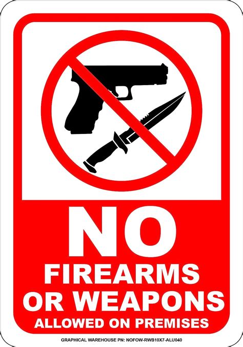No Firearms Or Weapons Allowed On Premises No Weapons Warning Signs