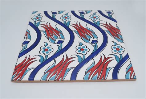 Handmade Turkish Iznik Ceramic Wall Tile Floral Tulip Design Ottoman