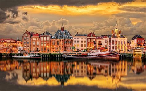 Old Port Of Maasslui Netherlands Water House Reflections Ships