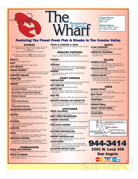 The Wharf Restaurant And Tavern Menus In San Angelo Texas United States
