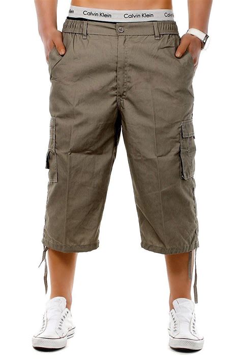 mens elasticated knee length or 3 4 shorts cargo combat multi pocket summer pant ebay