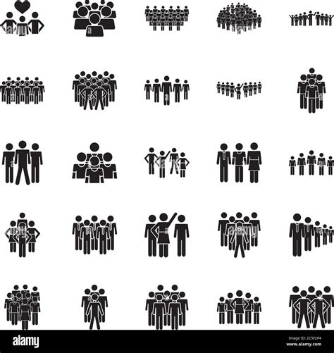 Pictogram Groups Of People Icon Set Over White Background Silhouette