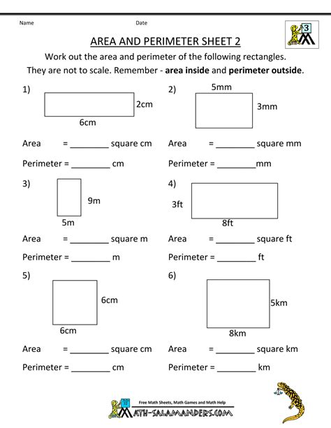 Free Perimeter And Area Worksheets