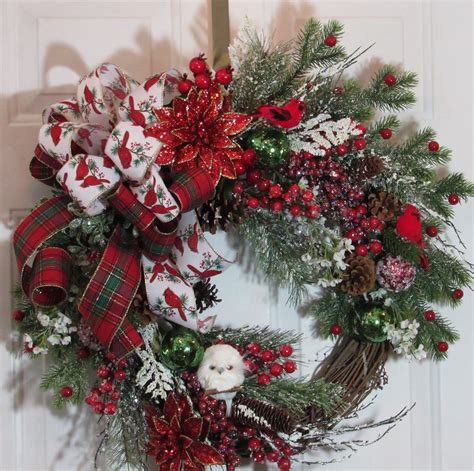 Designer Christmas Wreath With Snow Owl And Hand Tied Premium Cardinal
