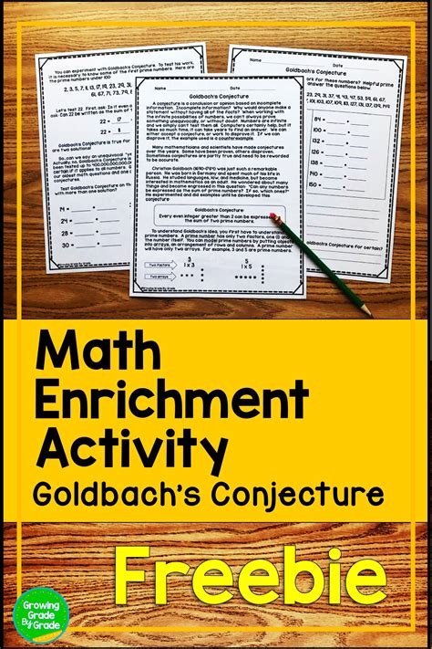 Homeschool enrichment activities are created to explore the fun side of science, expounding on general. Math Enrichment Activity Goldbach's Conjecture | Math ...