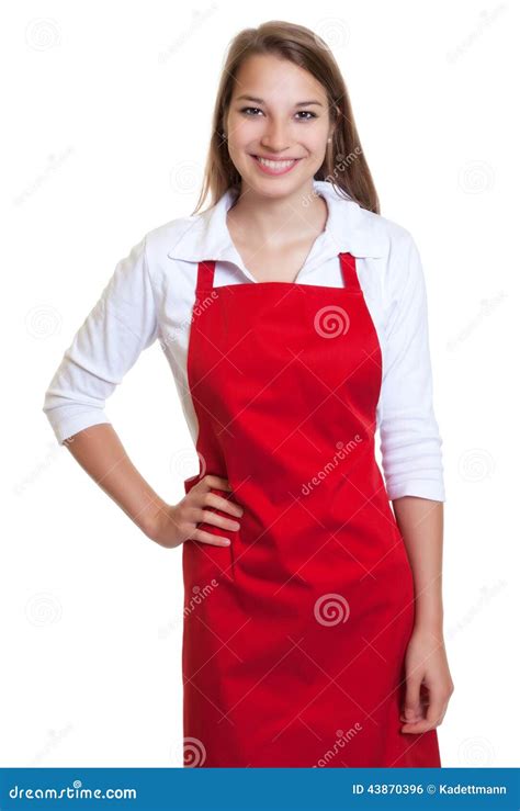 Laughing Waitress With Red Apron Stock Photo Image Of European Apron