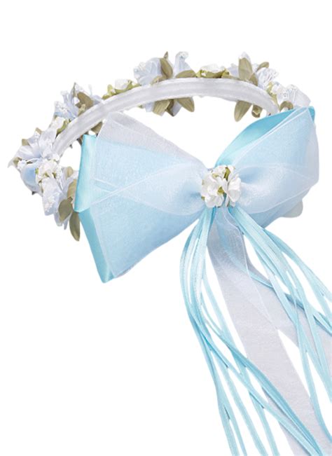 Light Blue Floral Crown Wreath Handmade With Silk Flowers Satin