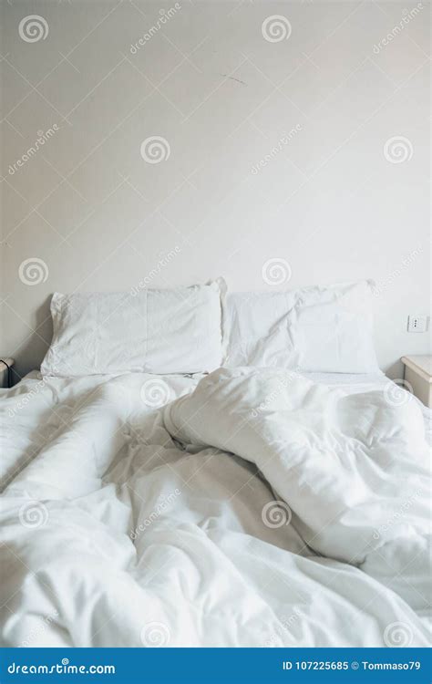 Messy White Bed Sheet In The Morning Stock Image Image Of Drowsy