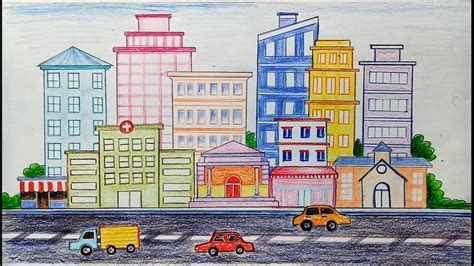 How To Draw City Scene Step By Step City Drawing Drawing For Kids