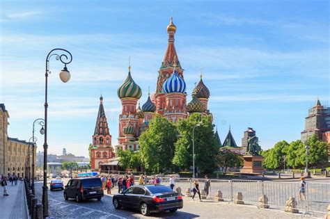 Moscow Russia June 03 2018 Tourists Walk Near St Basil S