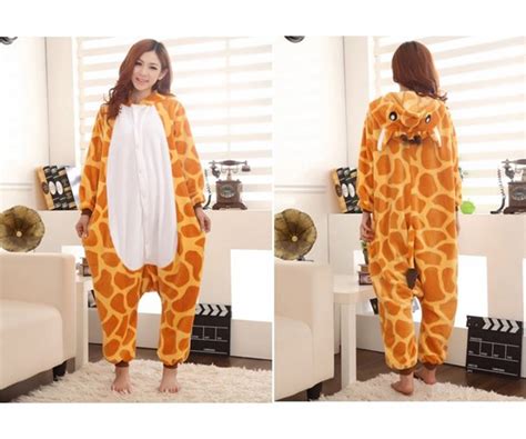Cartoon Animal Giraffe Unisex Adult Flannel Onesies Onesie Pajamas