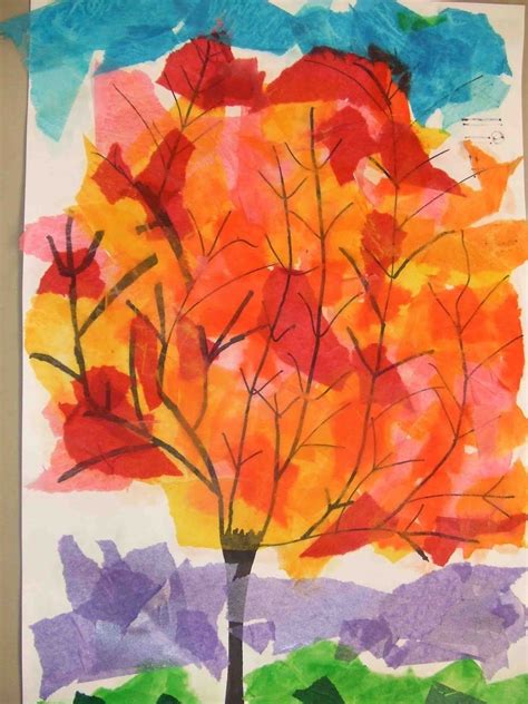 Poppycat News Tissue Paper Collage ~ Fall Trees ~ 4th Grade Elementary
