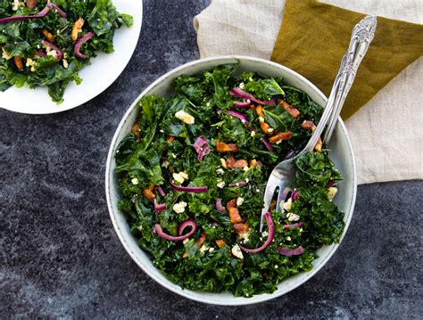 Warm Kale Salad With Bacon Dijon Vinaigrette Blue Cheese And Apples