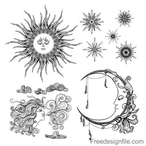 Sun And Moon With Stars Vintage Decorative Design Vector Free Download