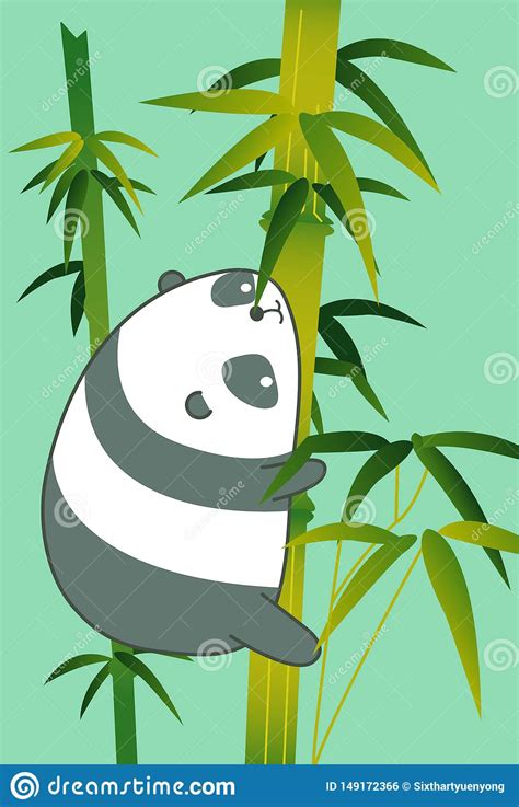 Panda On Bamboo In Cartoon Style Stock Vector Illustration Of