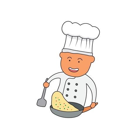Kids Drawing Vector Illustration Of A Chef Cooking And Flipping Fried