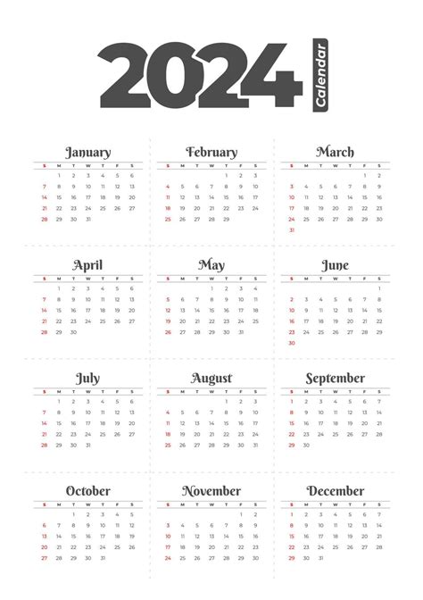 2024 Calendar Template Editable Vector 13661004 Vector Art At Vecteezy