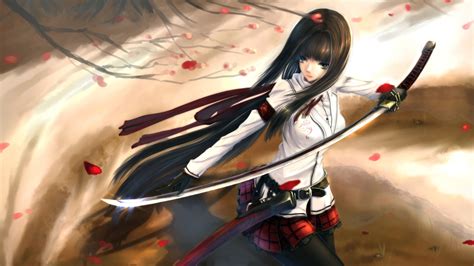 Desktop Wallpaper Long Hair Anime Girl With Katana Swords Hd Image My