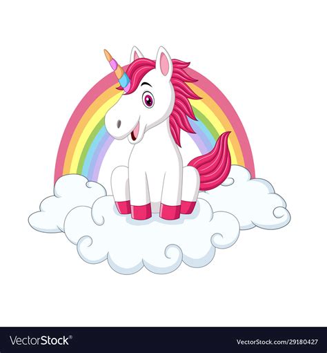 Cute Little Pony Unicorn Sitting On Clouds Vector Image