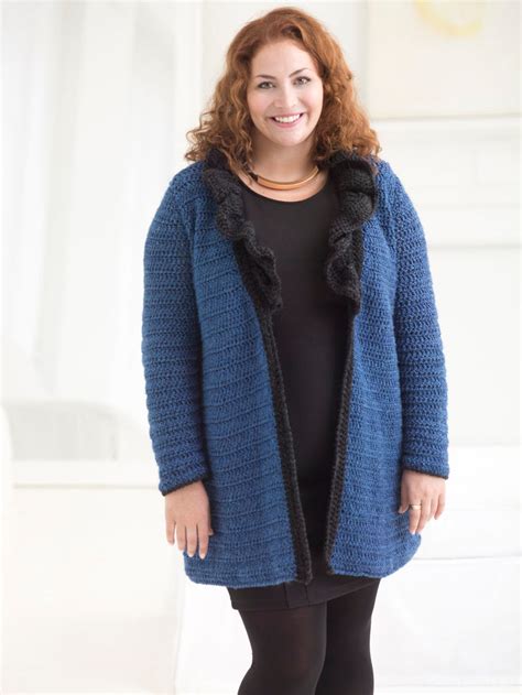 curvy girl® ruffled collar cardigan crochet lion brand yarn