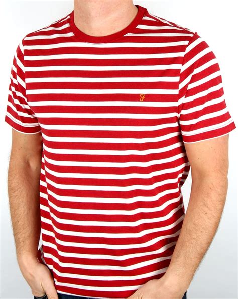 Farah Lennox Striped T Shirt Deep Red Marl Mens Tee Nautical