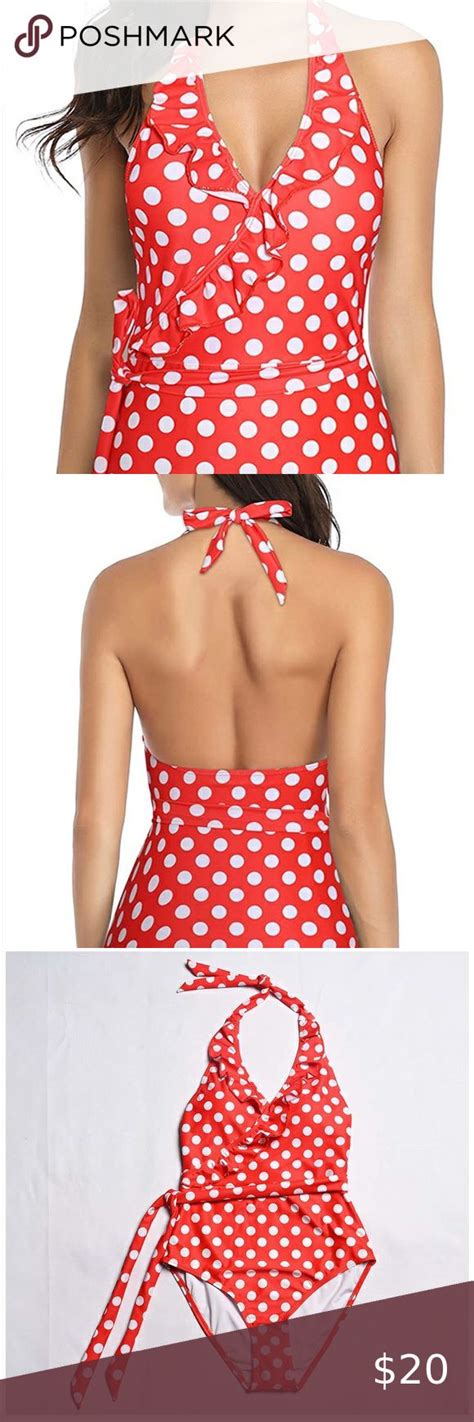 Red And White Polka Dot One Piece Swimsuit Vintage Style Swimsuit