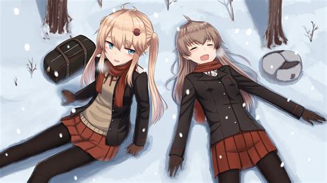 Download 1920x1080 Anime Girls Snow Lying Down Blonde Wallpapers For