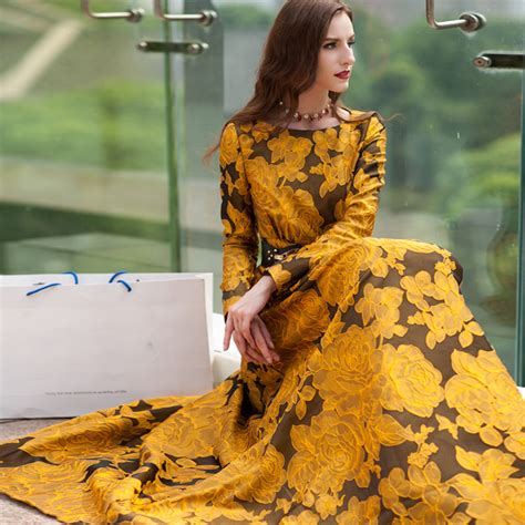 Long Sleeve Floral Jacquard Long Dress Divas Den Fashion
